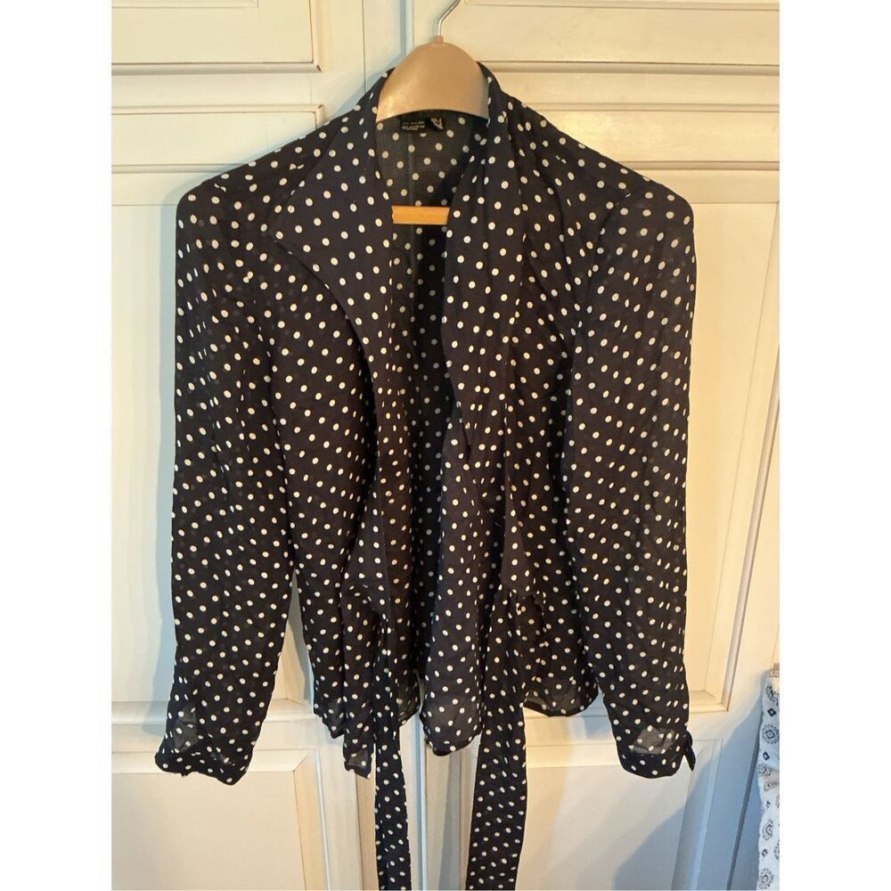 Episode 100% Silk Wrap Around Blouse Top Vintage Sz 6 Polka Dots Blue